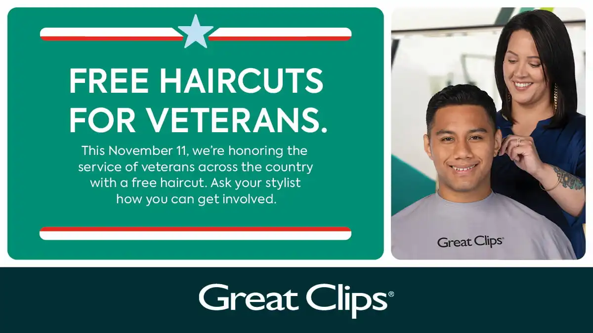 Free Haircuts for veterans. This November 11, we're honoring the service of veterans across the country with a free haircut. Ask your stylist how you can get involved.
